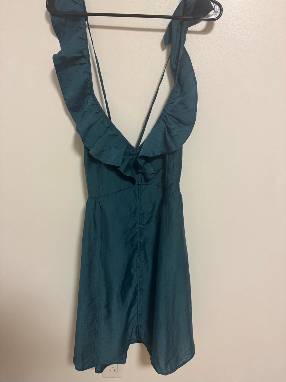 Madewell Deep Teal Ruffle Front Cross Back Midi Dress - Picture 3 of 3